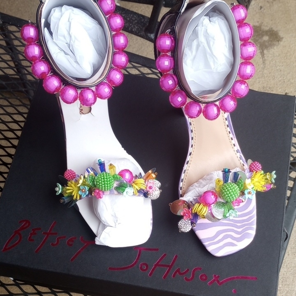 Betsey Johnson Pink and White Heels with Embellishments - Picture 4 of 8
